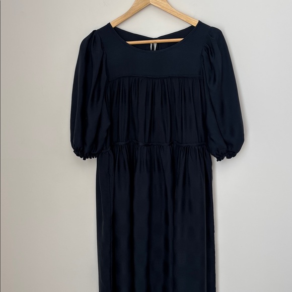 Natalie Martin Hayley Peasant Style Navy Blue Maxi Dress rear Tie Closure - Picture 5 of 16